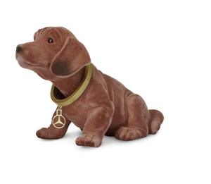 Wackeldackel, braun mit goldenen Mercedes-Benz Halsband 1