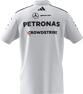 Weißes Mercedes-Benz Poloshirt mit diversen Logos 2