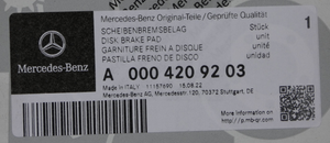 Original Mercedes-Benz Bremsklotz-Satz hinten. E-Klasse W213, W238, CLS W257 6