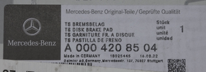 Original Mercedes-Benz Bremsklotz-Satz vorne. C-Klasse W204 5