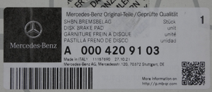 Original Mercedes-Benz Bremsklotz-Satz vorne. C-Klasse W205, E-Klasse W213, W238 6