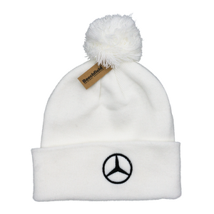 Weiße Beanie-Mütze mit schwarzem Mercedes Stern 1