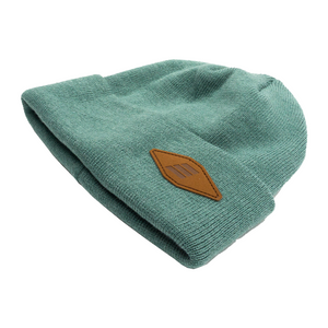 Quellblaue Beanie-Mütze mit Lederpatch mit HYMER Prägung 1