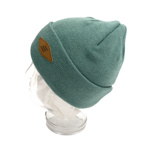 Quellblaue Beanie-Mütze mit Lederpatch mit HYMER Prägung 4