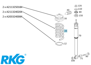 Federsatz hinten (2 Stück). E-Klasse W211 Farbkennung 2 x blau, 2 x gelb-1 1