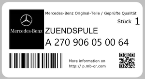 Original Mercedes-Benz Zündspule. CLA W117, SLK R172, C-Klasse W205. OM274, OM270-12 6