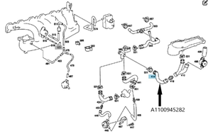 Original Mercedes-Benz Schlauch, Luftführungsgehäuse an Leerlaufluftverteiler. OM110-5 4