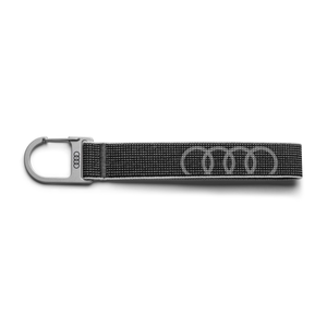 Audi Ringe Schlüsselanhänger mit Textilschlaufe und Karabinerhaken, Grau-1 1