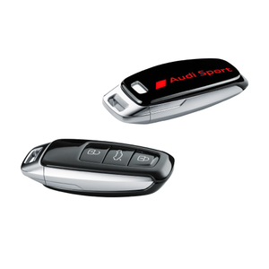 Schlüsselblende mythosschwarz mit Audi Sport Schriftzug rot metallic 1