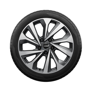 Rad, 5-Doppelspeichen-Dynamik graphitgrau, glanzgedreht, 8,0Jx19, Winterreifen 235/60 R19 107H XL, links vorn 1