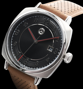 Original Mercedes-Benz Armbanduhr silber schwarz cognacbraun, Edelstahl - 2