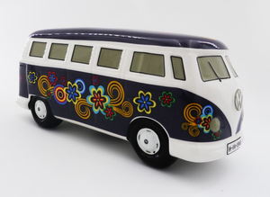 Original VW Bulli T1 Spardose Flower Power, blau 2
