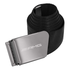 Schwarzer AMG Gürtel, silberne Schnalle mit AMG Logo