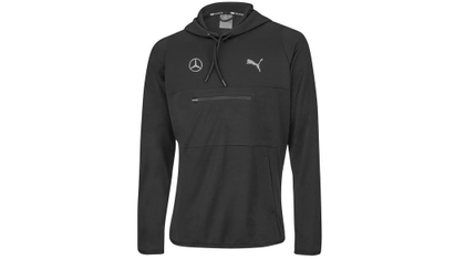 Schwarzer Sweathoody mit Puma und Mercedes-Benz Logo