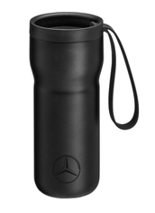 Schwarzer Thermobecher mit schwarzer Trageschlaufe
