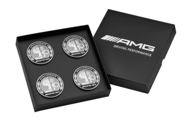 AMG Radnabenabdeckung, mit AMG Wappen, 4er Set silberfarben / schwarz