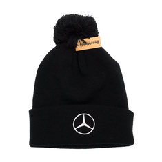 Schwarze Beanie Mütze mit weißem Mercedes Stern
