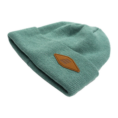 Quellblaue Beanie-Mütze mit Lederpatch mit HYMER Prägung