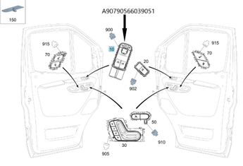 Original Mercedes-Benz Schalterblock, Tür links, 2-fach. Sprinter W907, W910-2