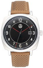 Original Mercedes-Benz Armbanduhr silber schwarz cognacbraun, Edelstahl --6