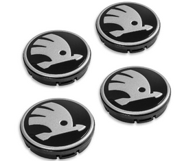 Skoda – Original Radzierkappen / Nabenkappen (4 Stück) für Alufelgen – Satin-Schwarz & Dark Chrom-1