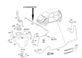 Mercedes-Benz Scheibenwaschdüse mit Schlauch. A-Klasse W169, B-Klasse W 245-2
