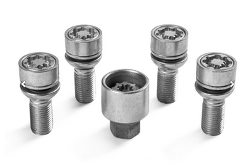 Skoda ENYAQ / ELROQ Original Radschrauben Satz Diebstahlshemmend M14×1,5×35,5 silber inkl. Adapter-1