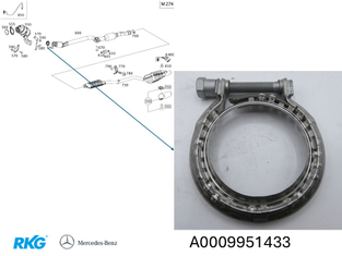 Auspuffschelle Kat an Auspuffrohr vorne. OM274. *A0009951433* Original MB-1