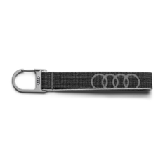 Audi Ringe Schlüsselanhänger mit Textilschlaufe und Karabinerhaken, Grau-1